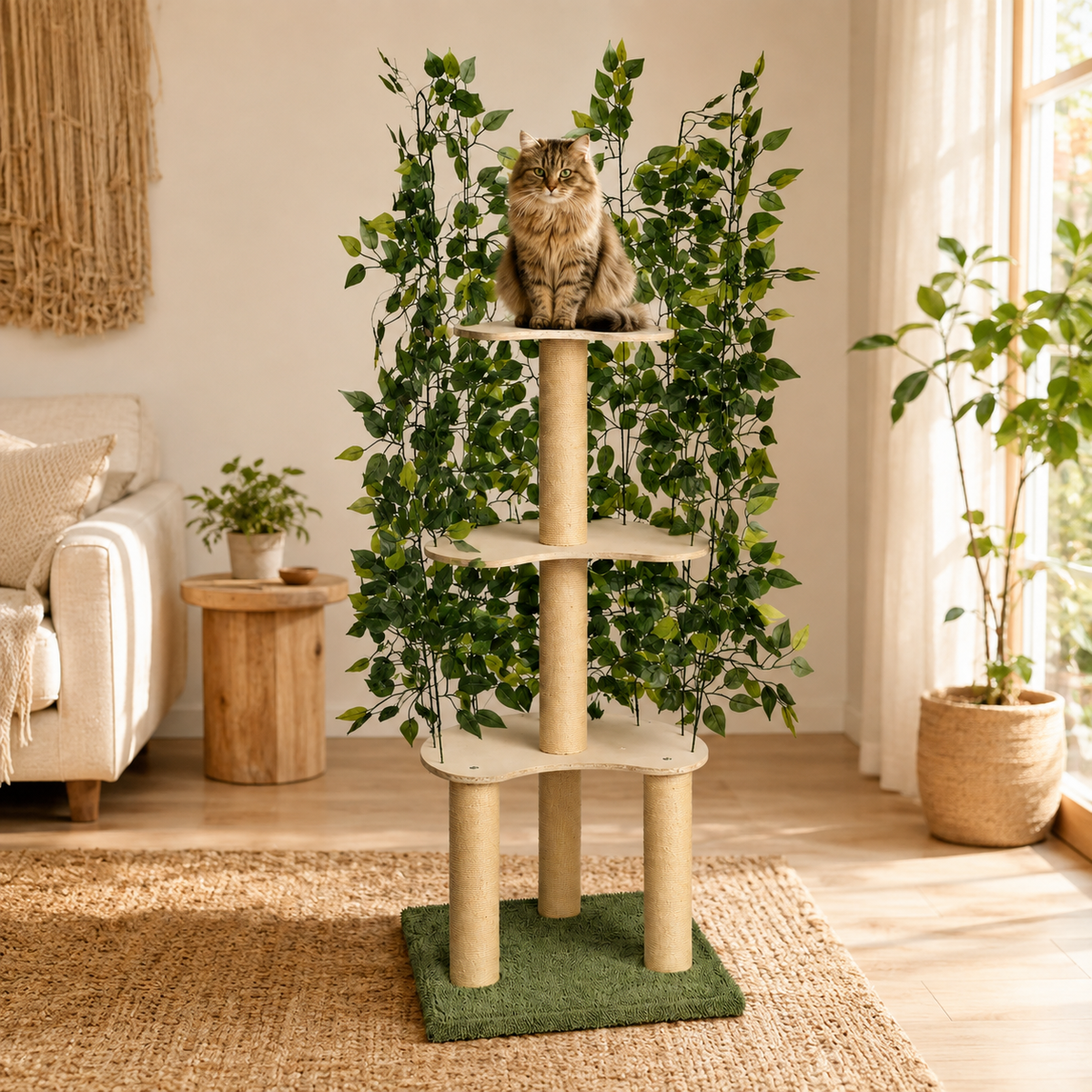 Arbre à chat design avec feuillage décoratif