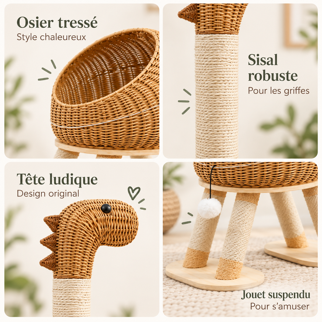 Arbre à chat design en forme de dinosaure