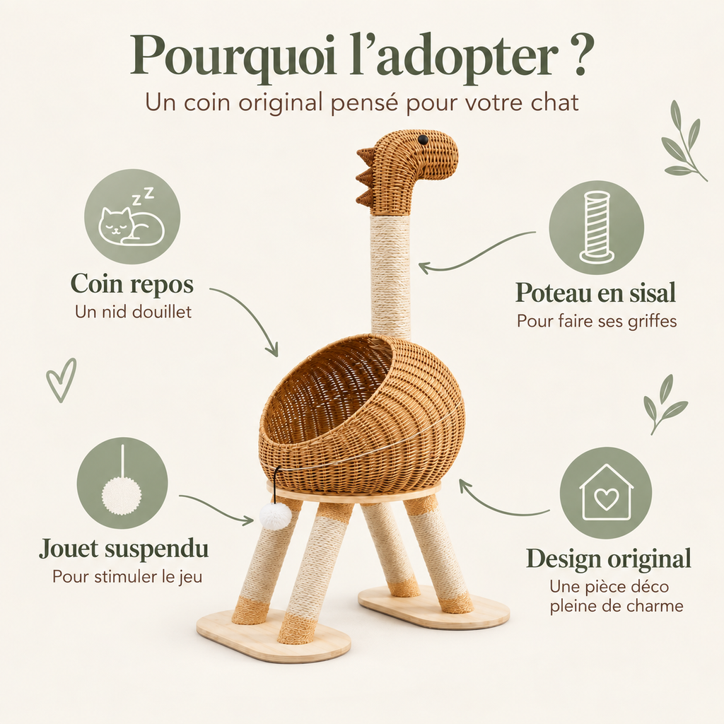 Arbre à chat design en forme de dinosaure