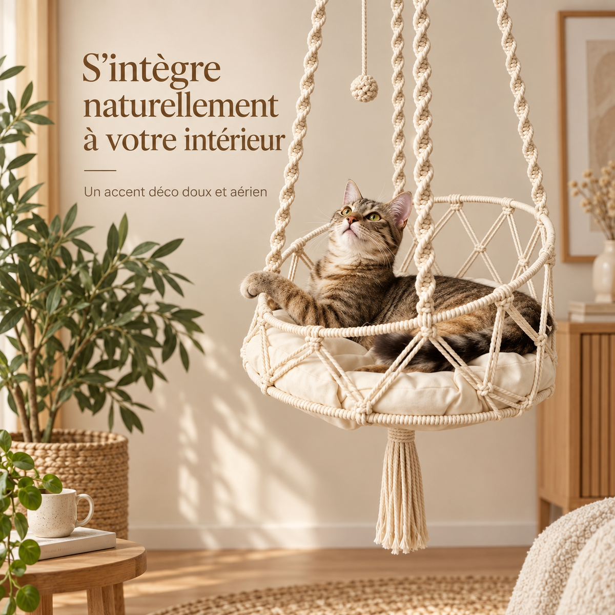 Hamac suspendu bohème en coton pour chat