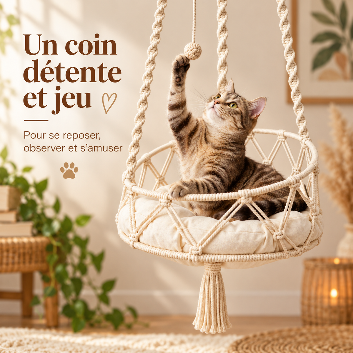 Hamac suspendu bohème en coton pour chat