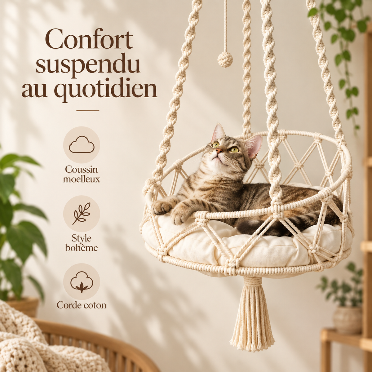 Hamac suspendu bohème en coton pour chat