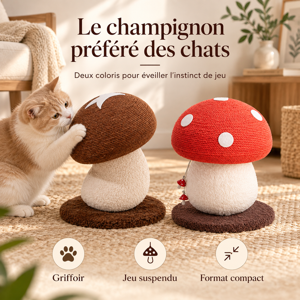 Griffoir pour chat en forme de champignon en jute