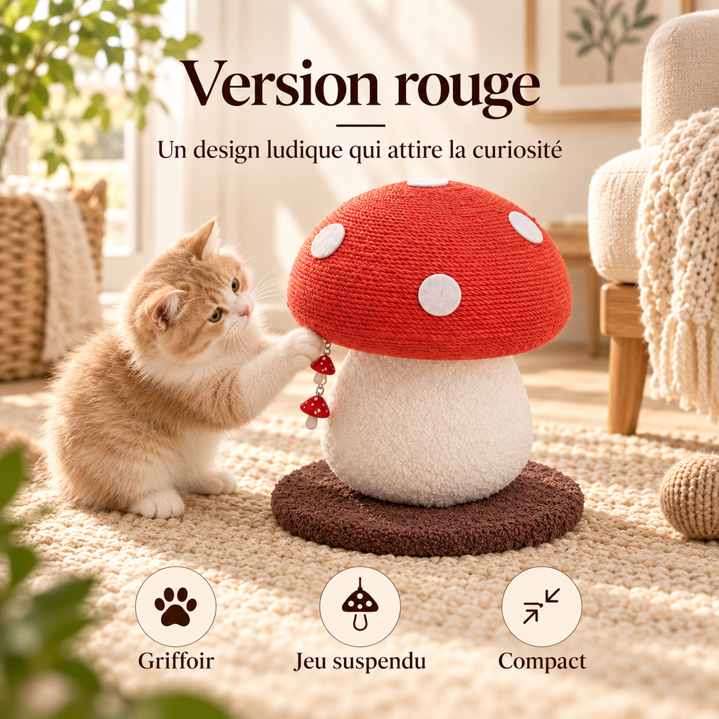 Griffoir pour chat en forme de champignon en jute