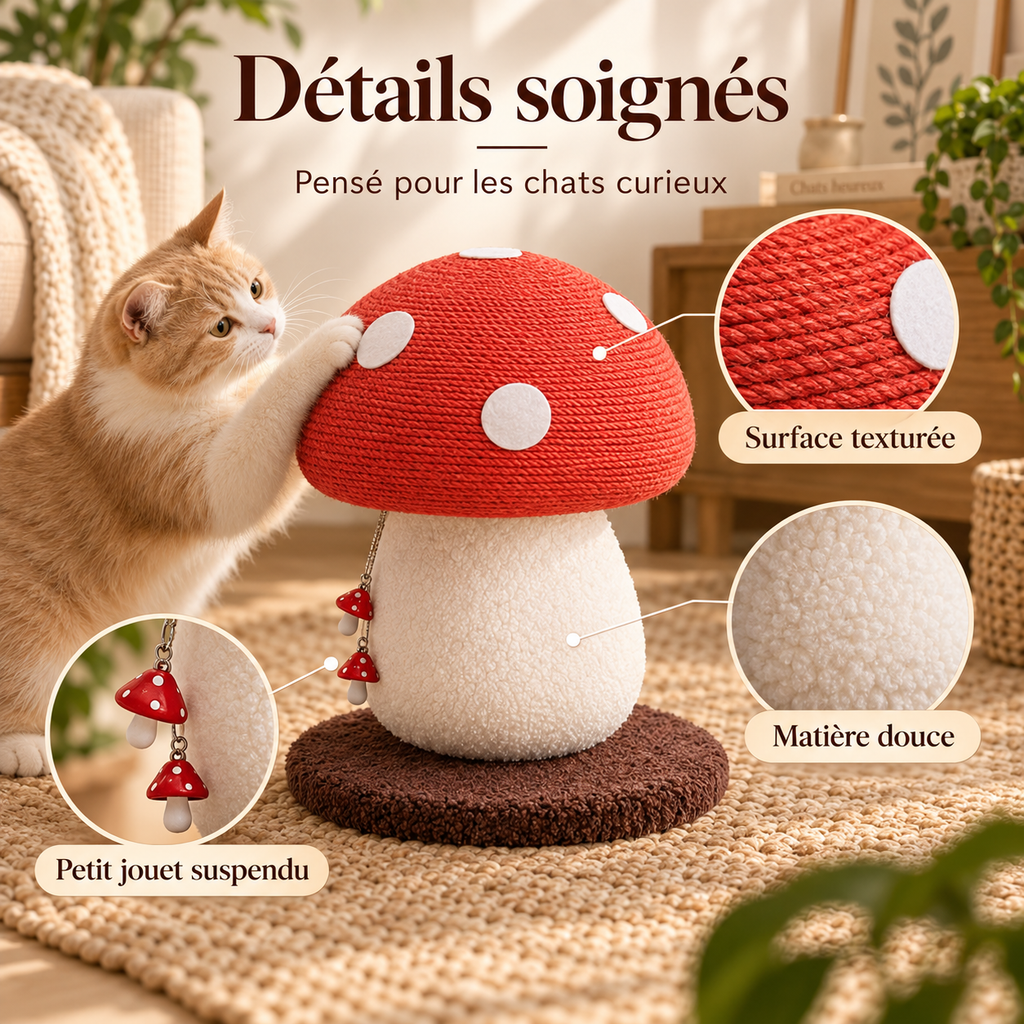 Griffoir pour chat en forme de champignon en jute