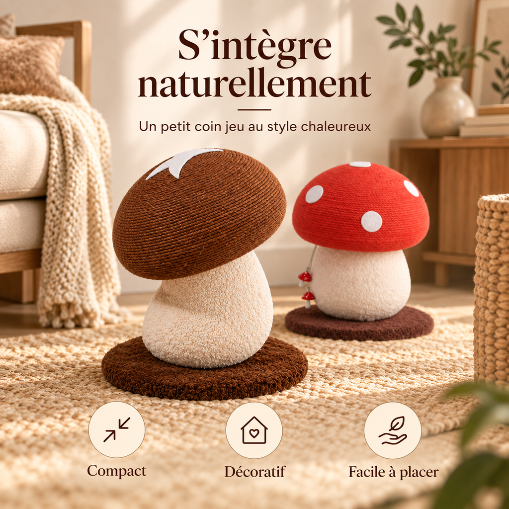 Griffoir pour chat en forme de champignon en jute