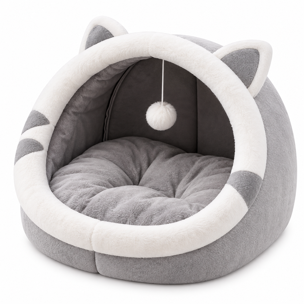 Niche douillette en forme de chat avec coussin lavable