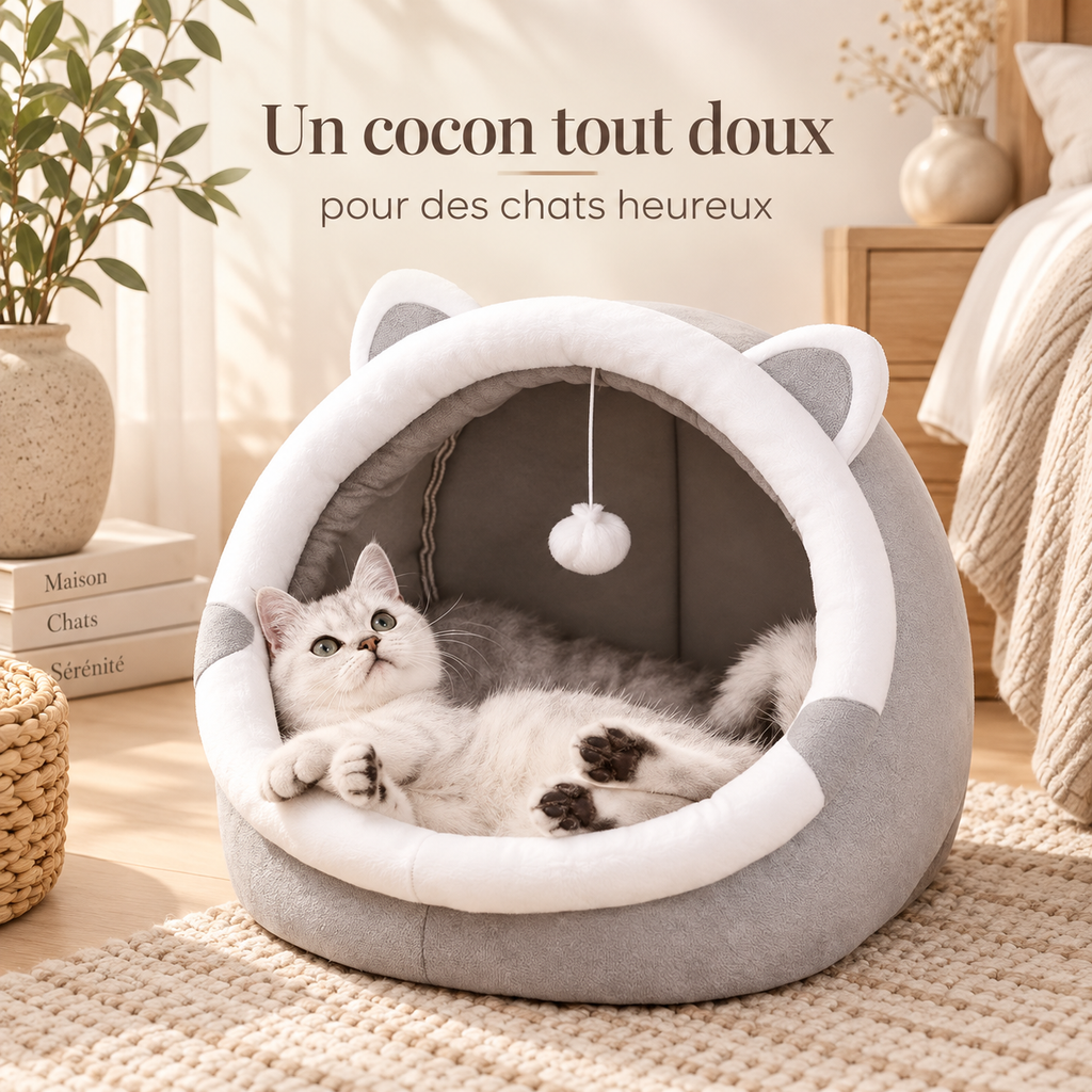 Niche douillette en forme de chat avec coussin lavable