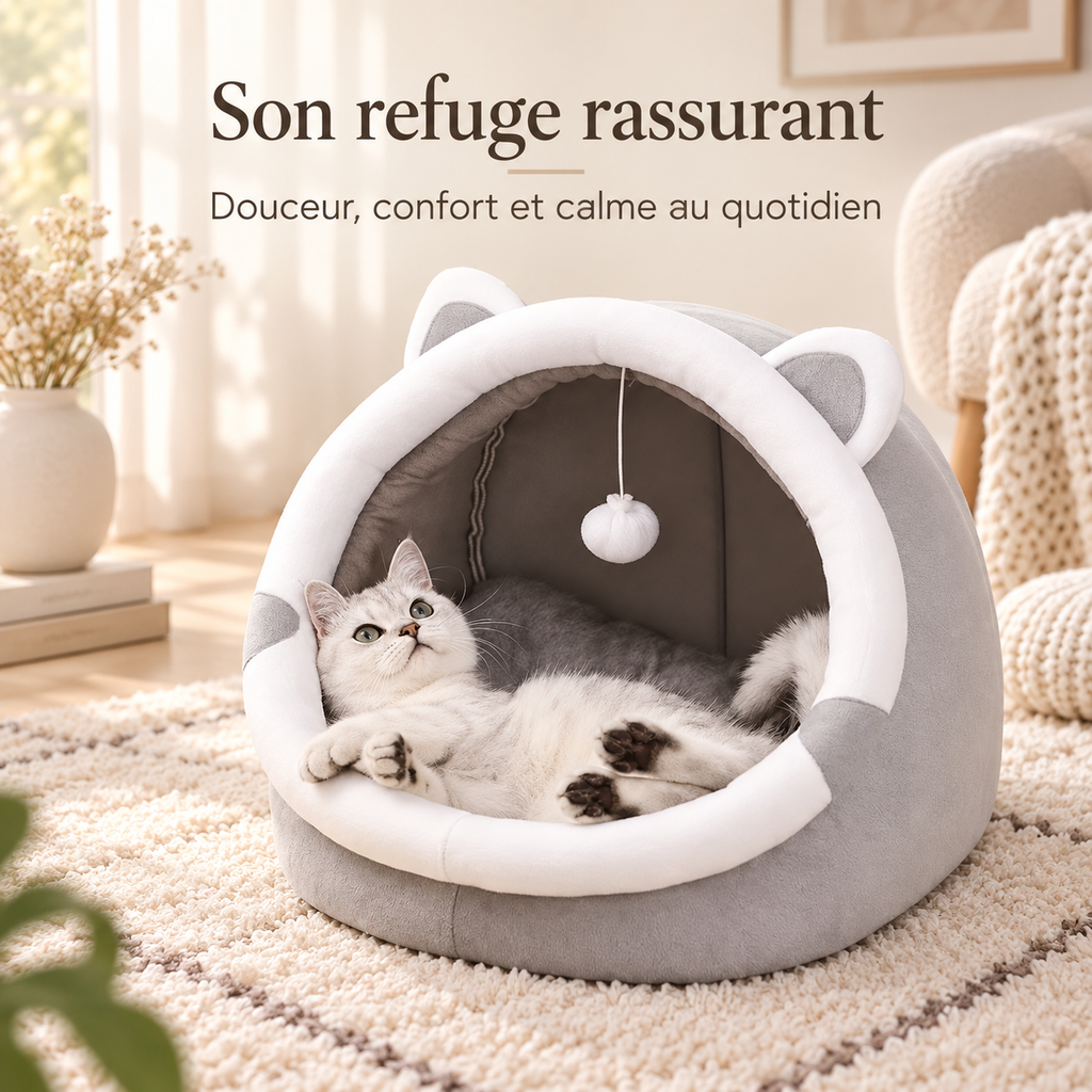 Niche douillette en forme de chat avec coussin lavable