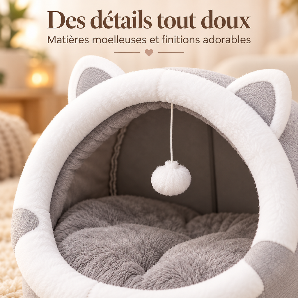 Niche douillette en forme de chat avec coussin lavable