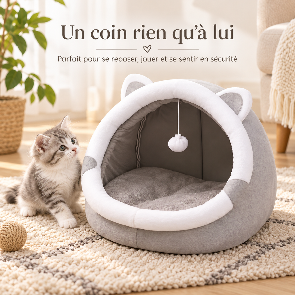Niche douillette en forme de chat avec coussin lavable