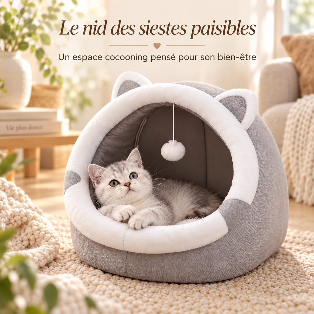 Niche douillette en forme de chat avec coussin lavable