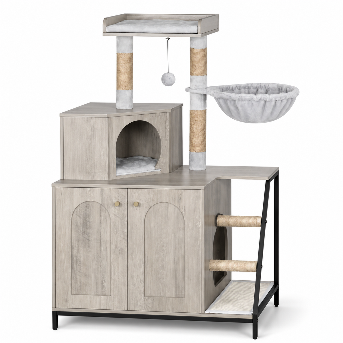 Arbre à chat design 4 en 1 avec meuble cache-litière