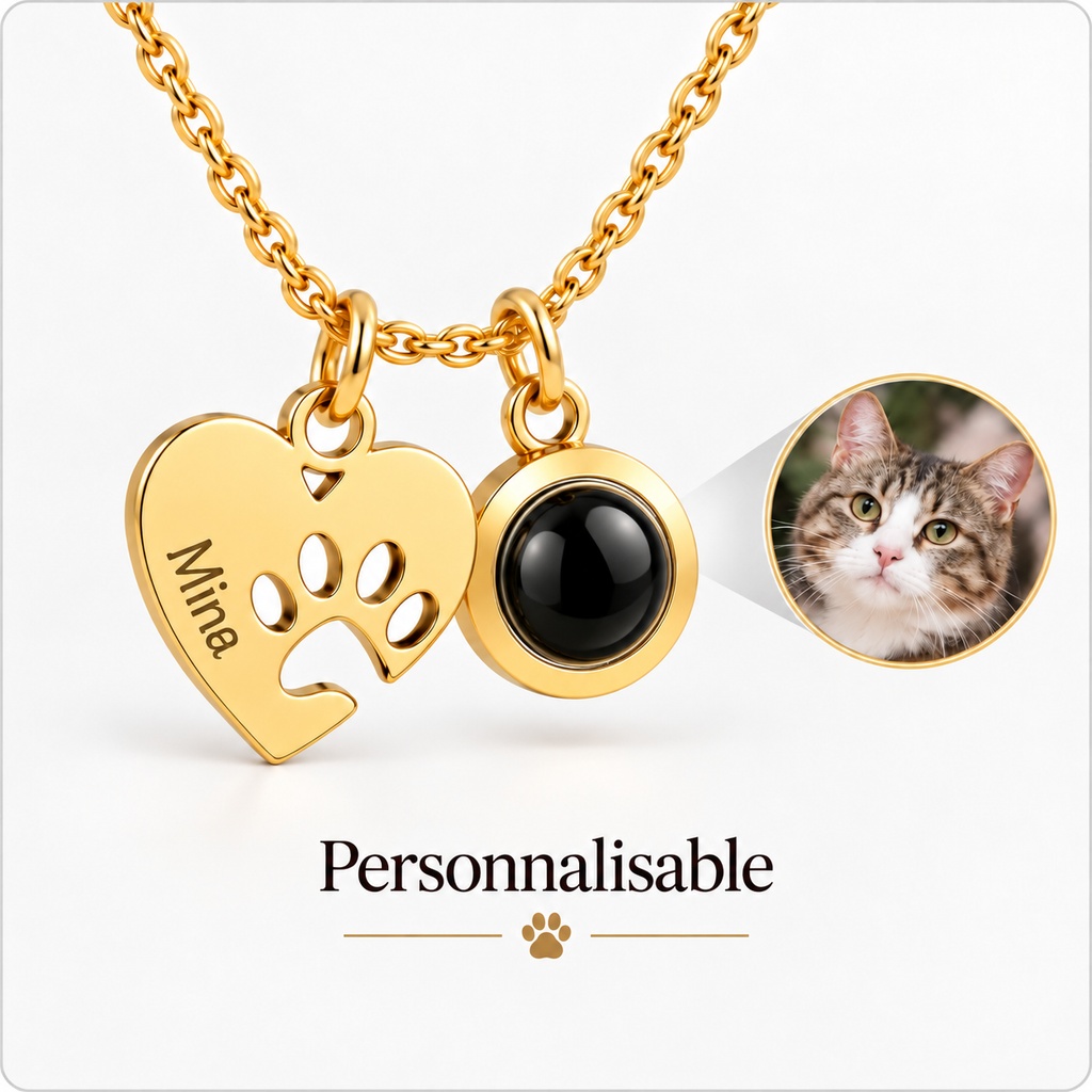 Personalized heart and paw necklace with your pet's photo and name