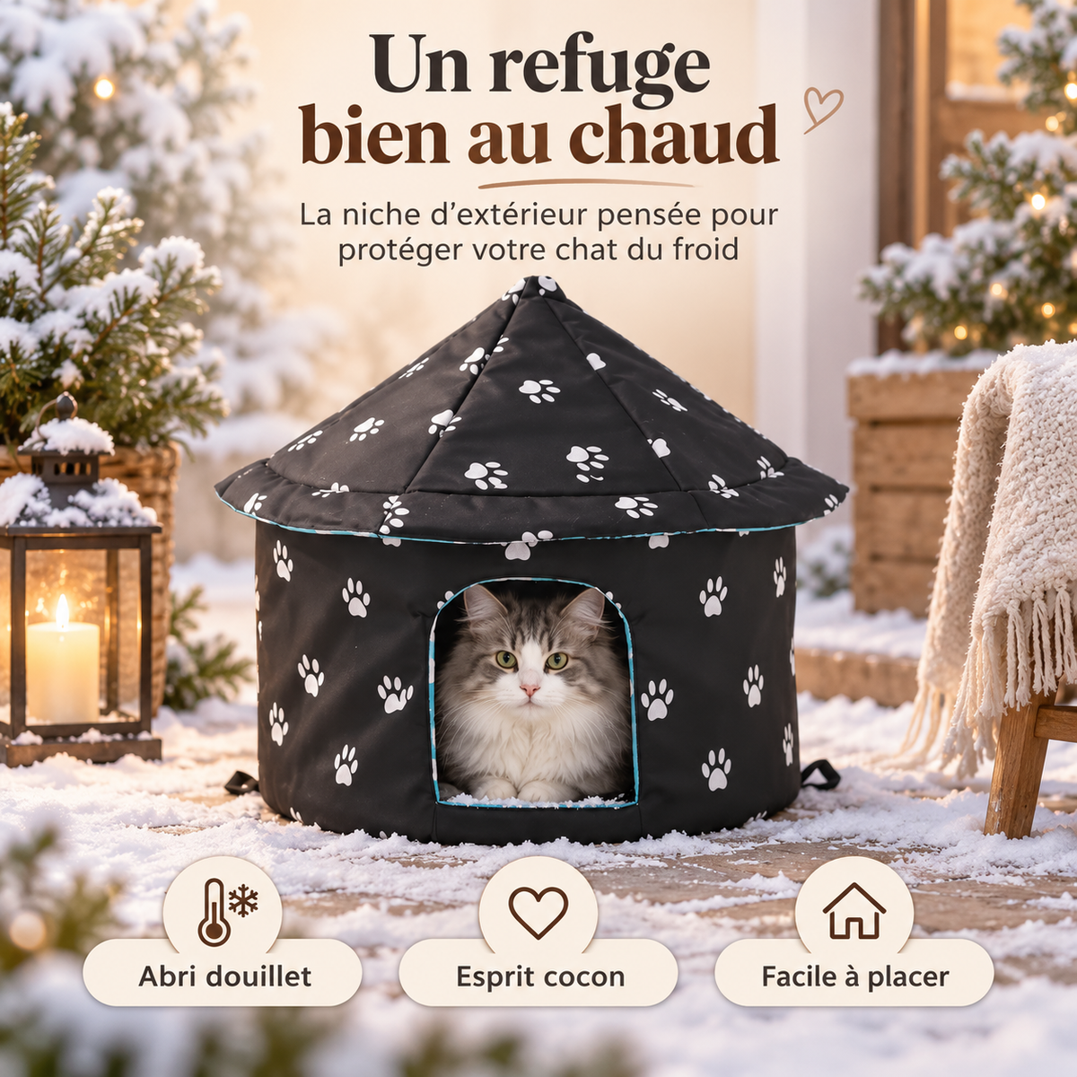 Niche d’extérieur ronde et pliable pour chat en tissu Oxford