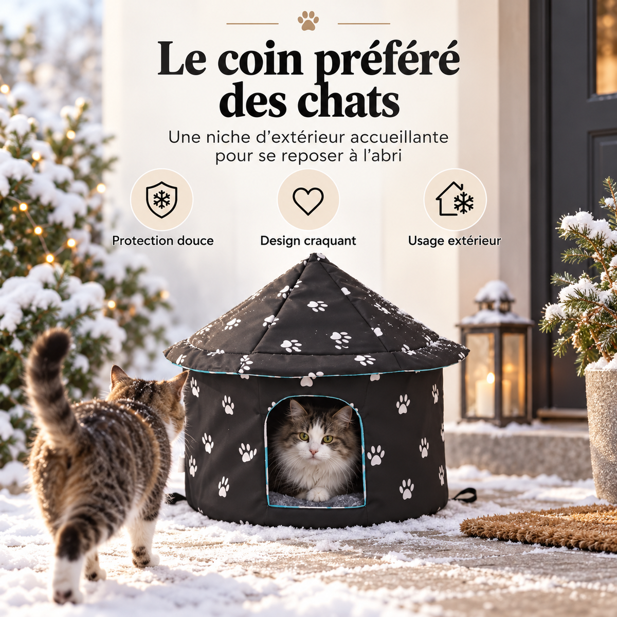Niche d’extérieur ronde et pliable pour chat en tissu Oxford
