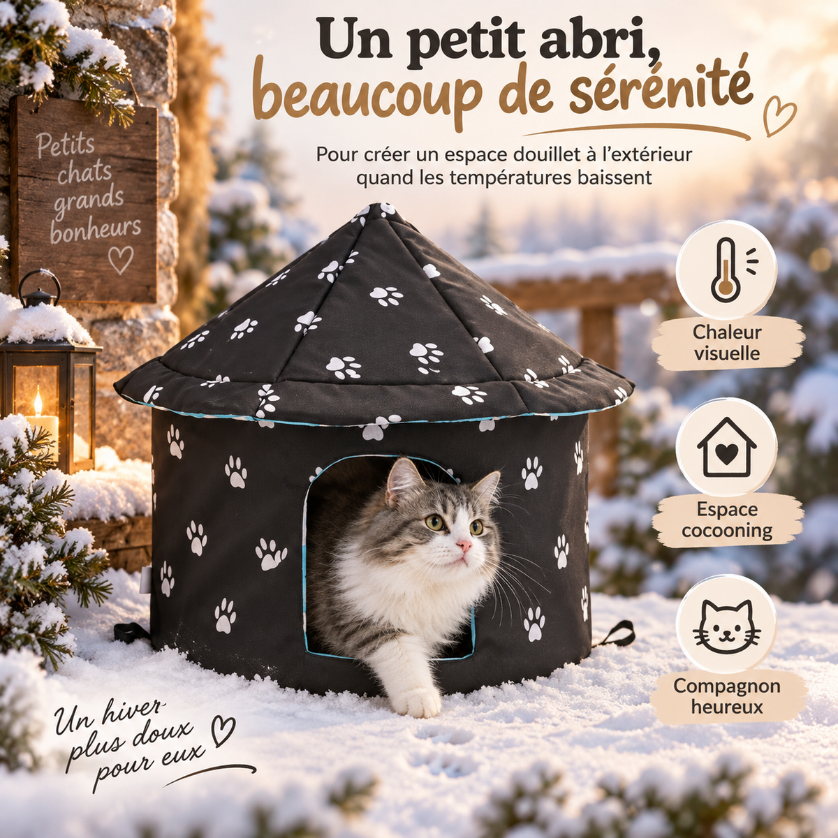 Niche d’extérieur ronde et pliable pour chat en tissu Oxford