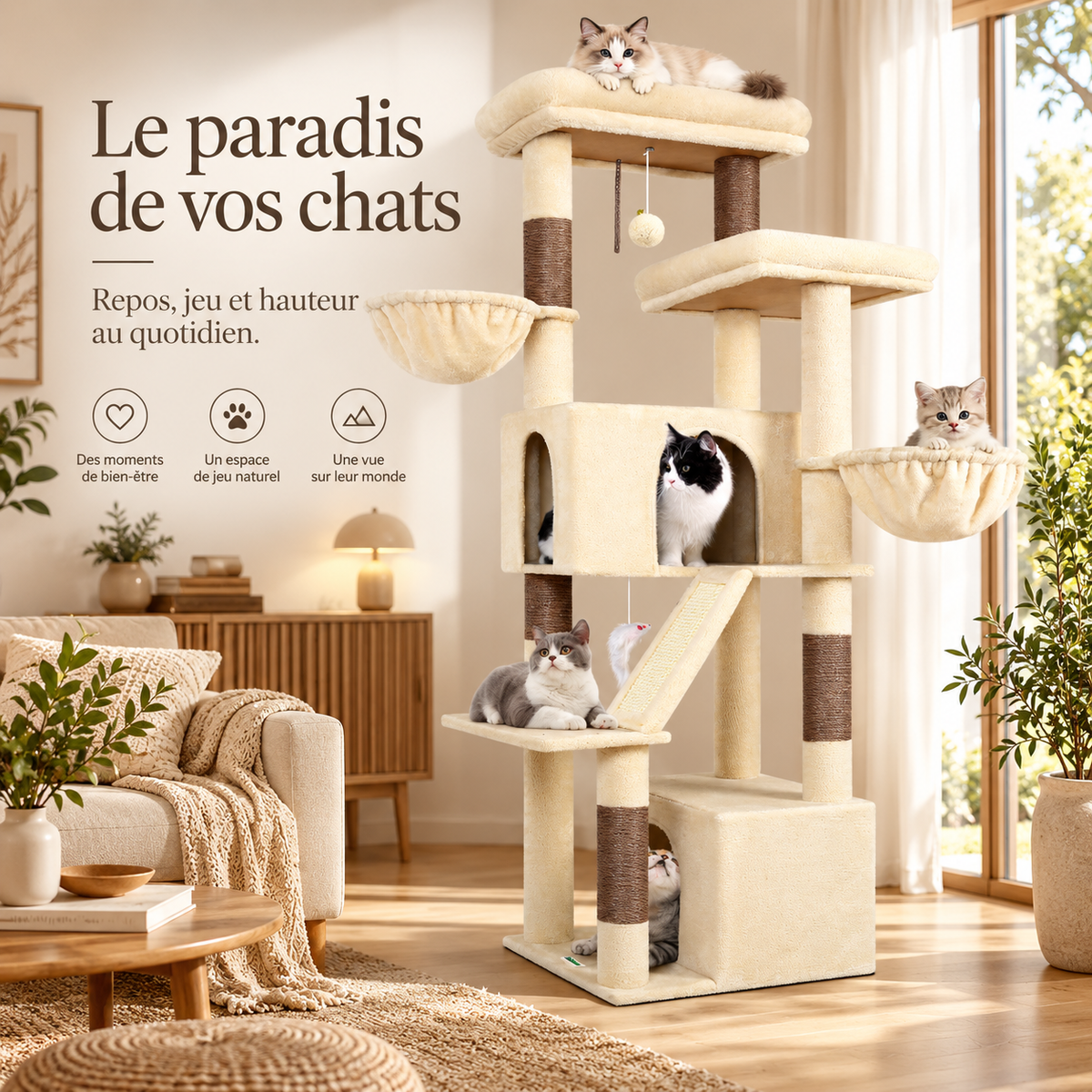 Arbre à chat XXL de 175 cm avec niches et hamacs