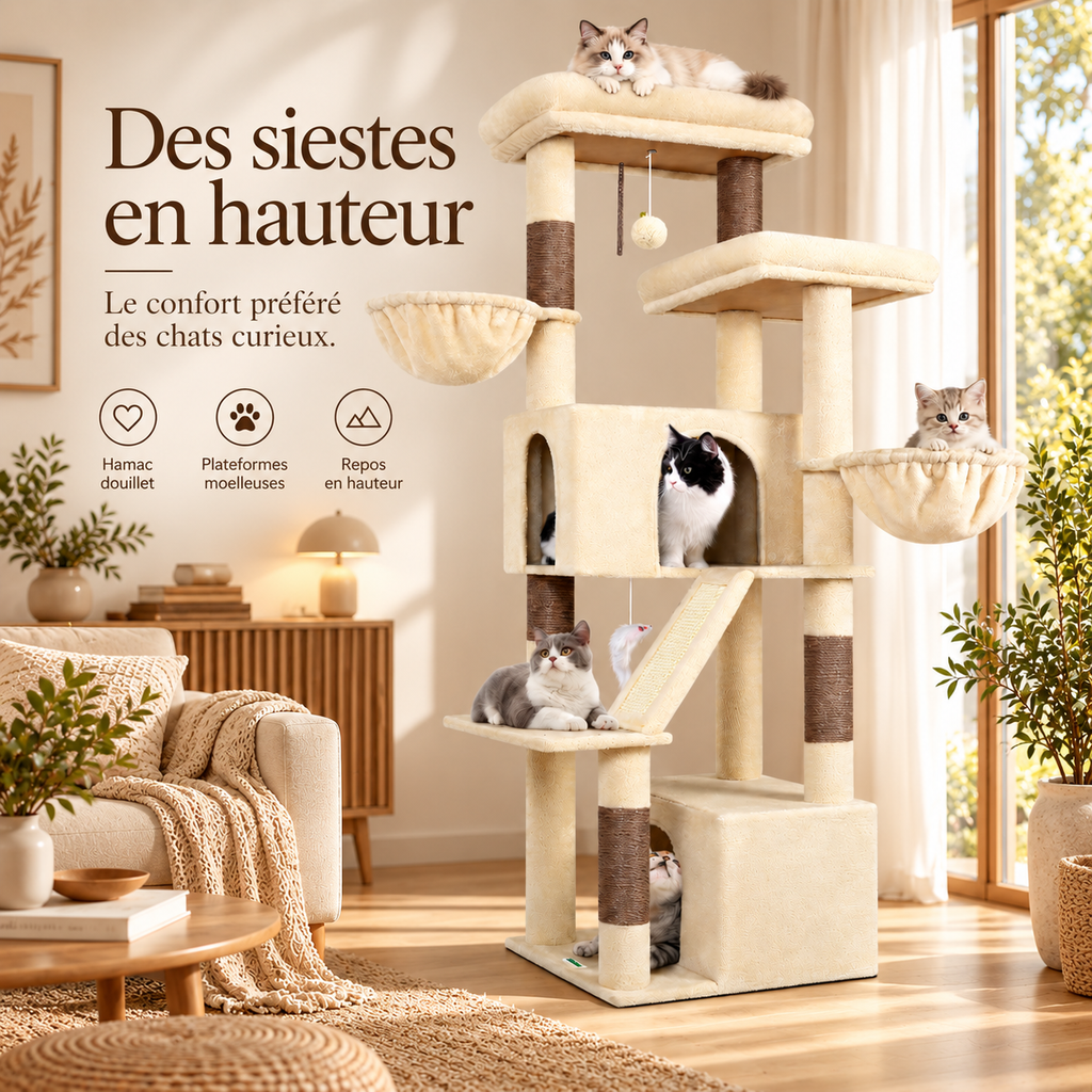 Arbre à chat XXL de 175 cm avec niches et hamacs