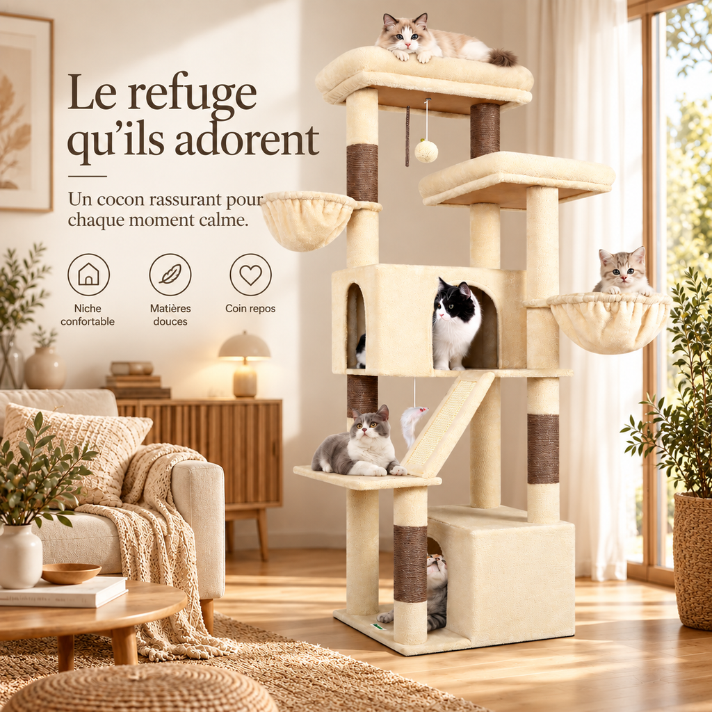 Arbre à chat XXL de 175 cm avec niches et hamacs