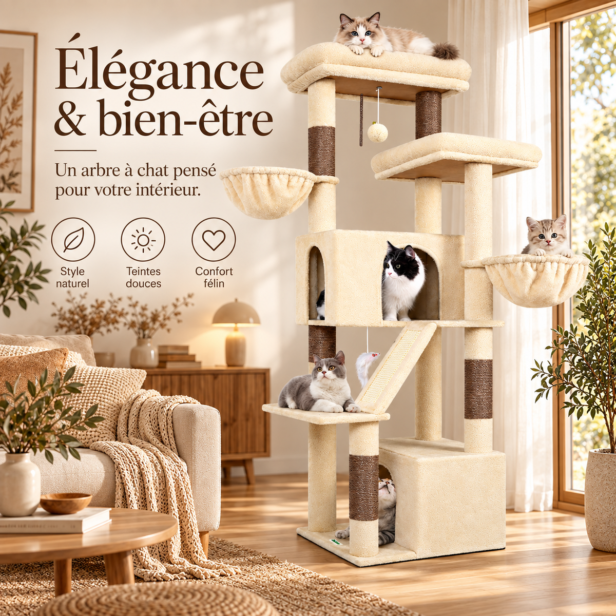 Arbre à chat XXL de 175 cm avec niches et hamacs