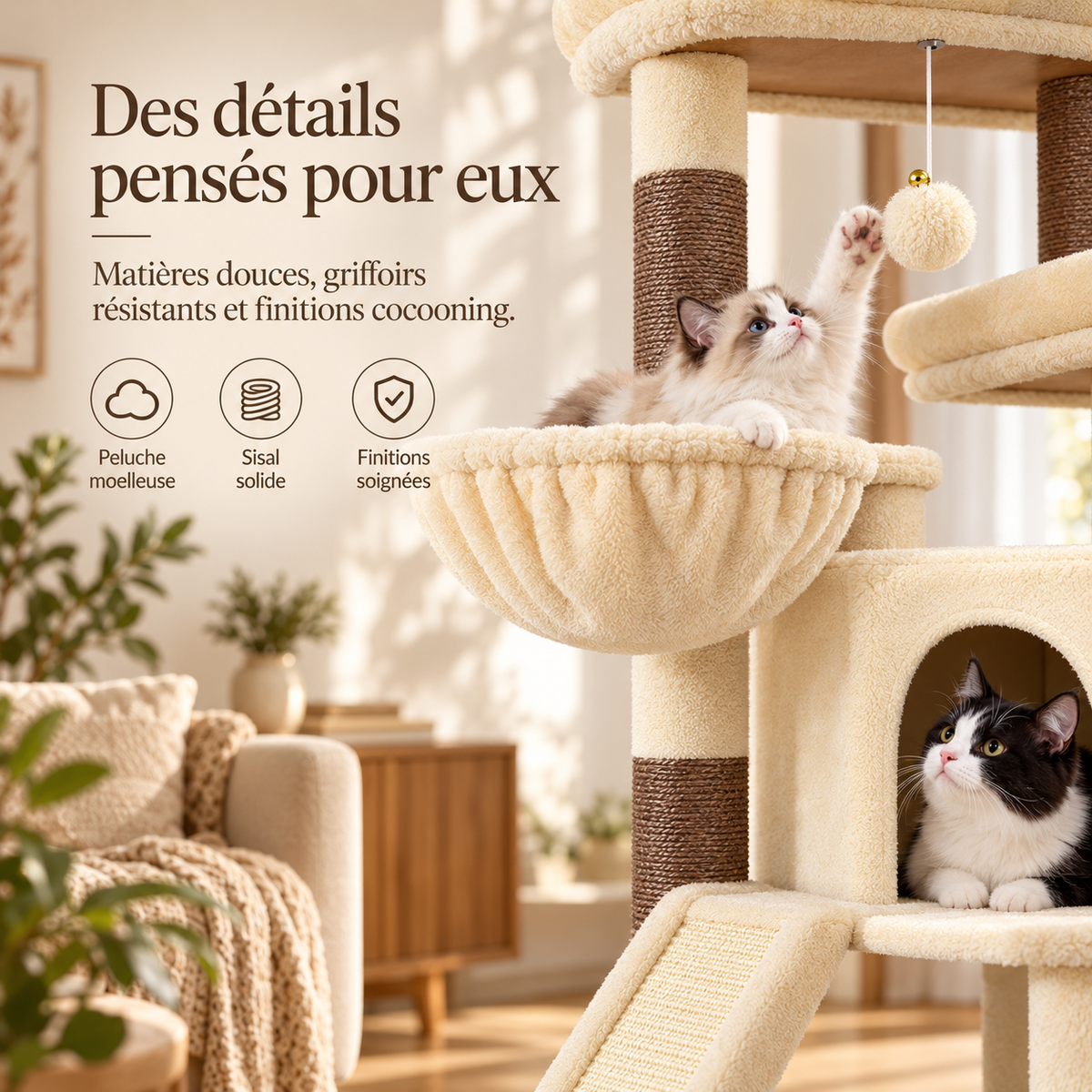 Arbre à chat XXL de 175 cm avec niches et hamacs