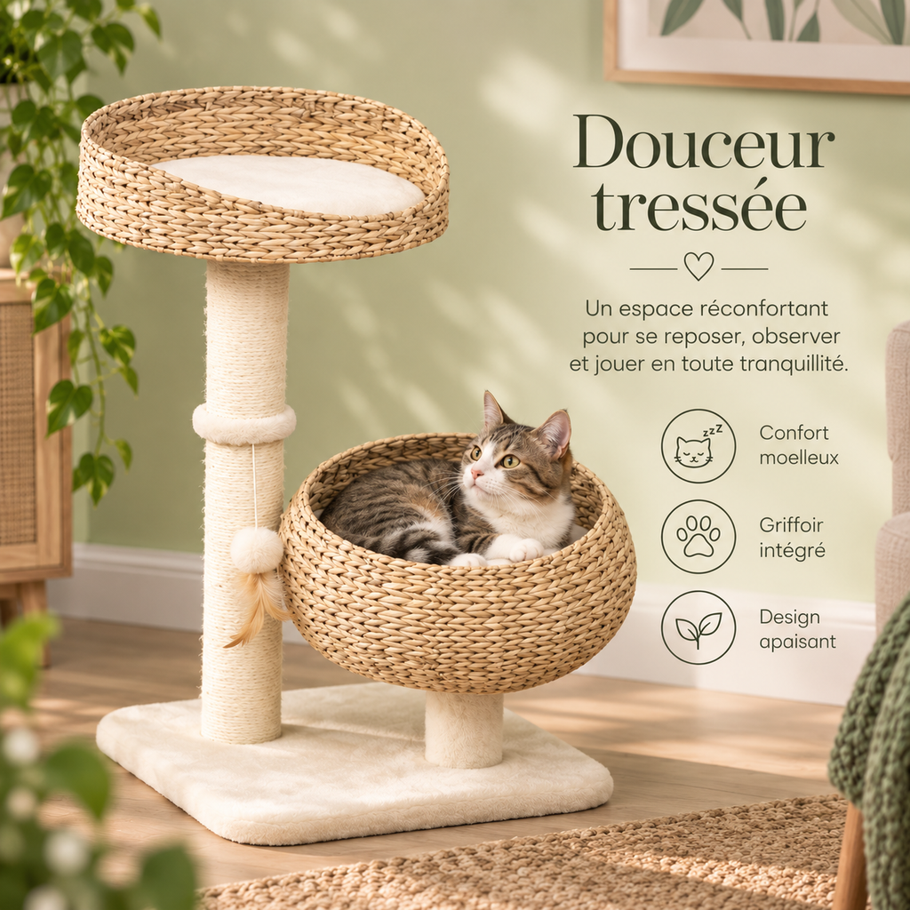 Arbre à chat tressé de 72 cm à deux niveaux