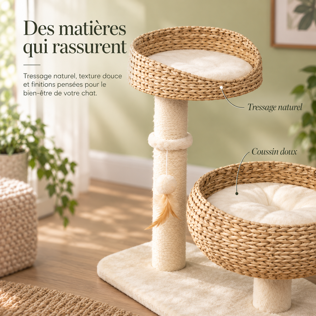 Arbre à chat tressé de 72 cm à deux niveaux