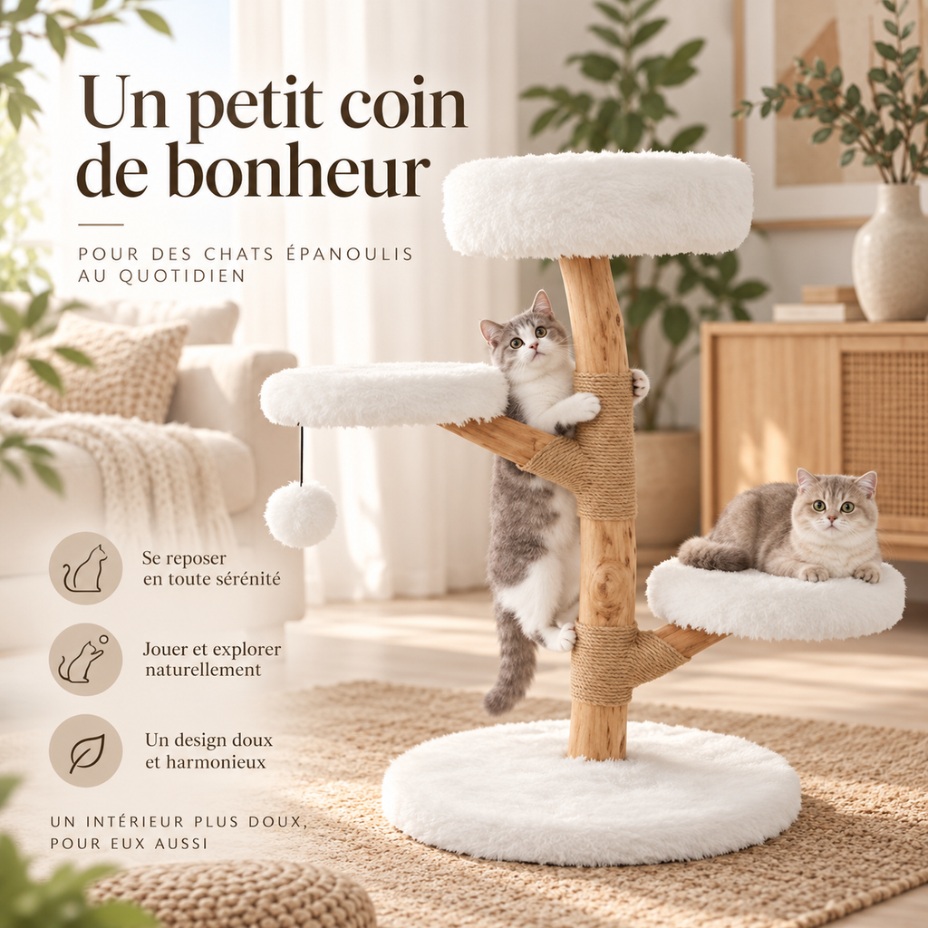 Arbre à chat en bois de poirier de 90 cm
