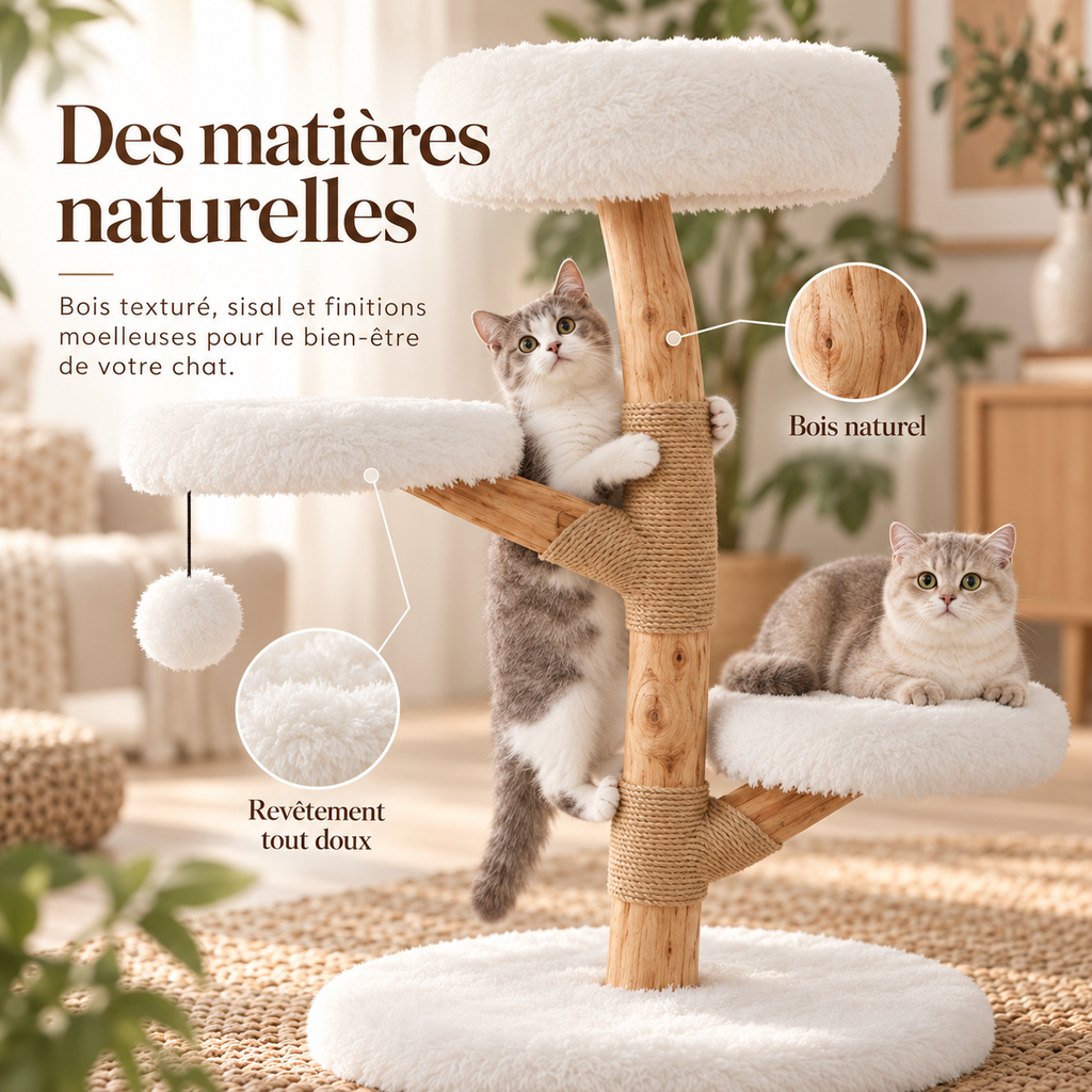 Arbre à chat en bois de poirier de 90 cm