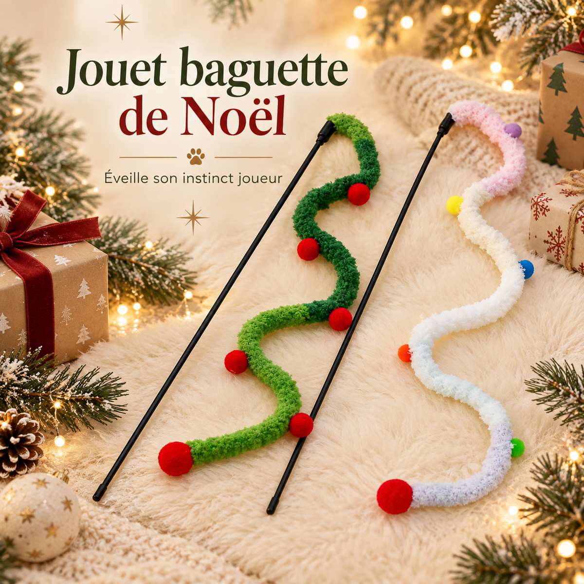 Baguette pour chat style noël avec chenille