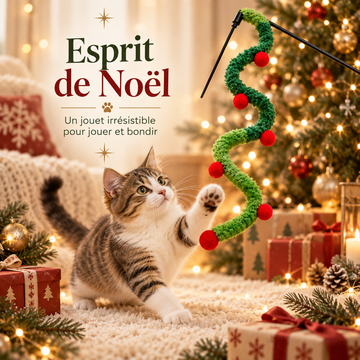 Baguette pour chat style noël avec chenille