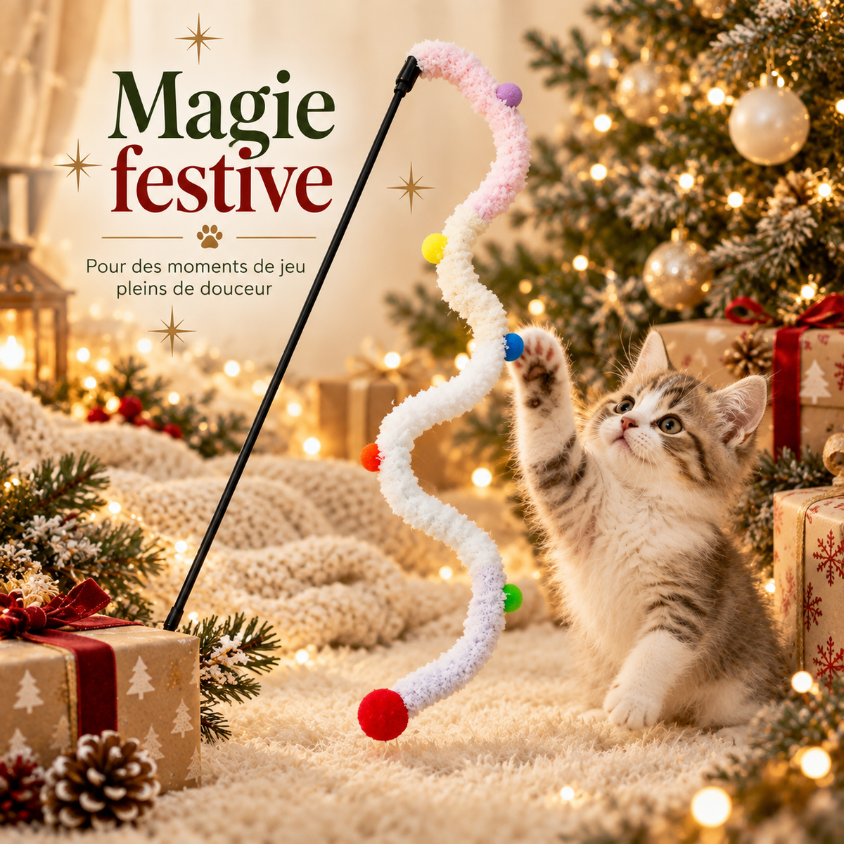 Baguette pour chat style noël avec chenille