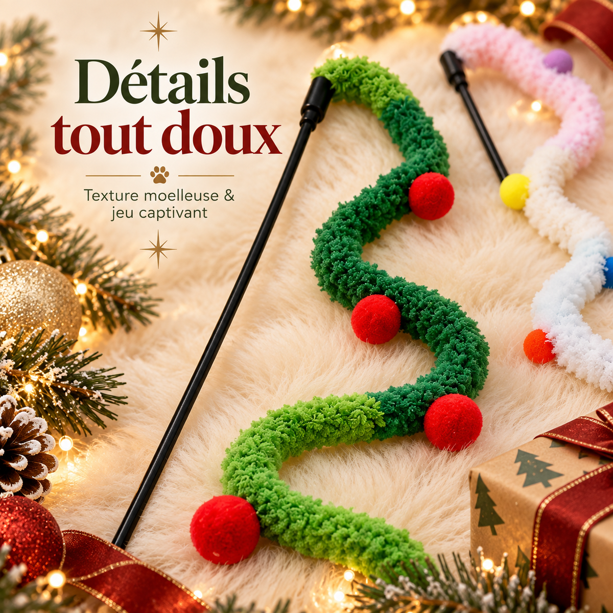 Baguette pour chat style noël avec chenille