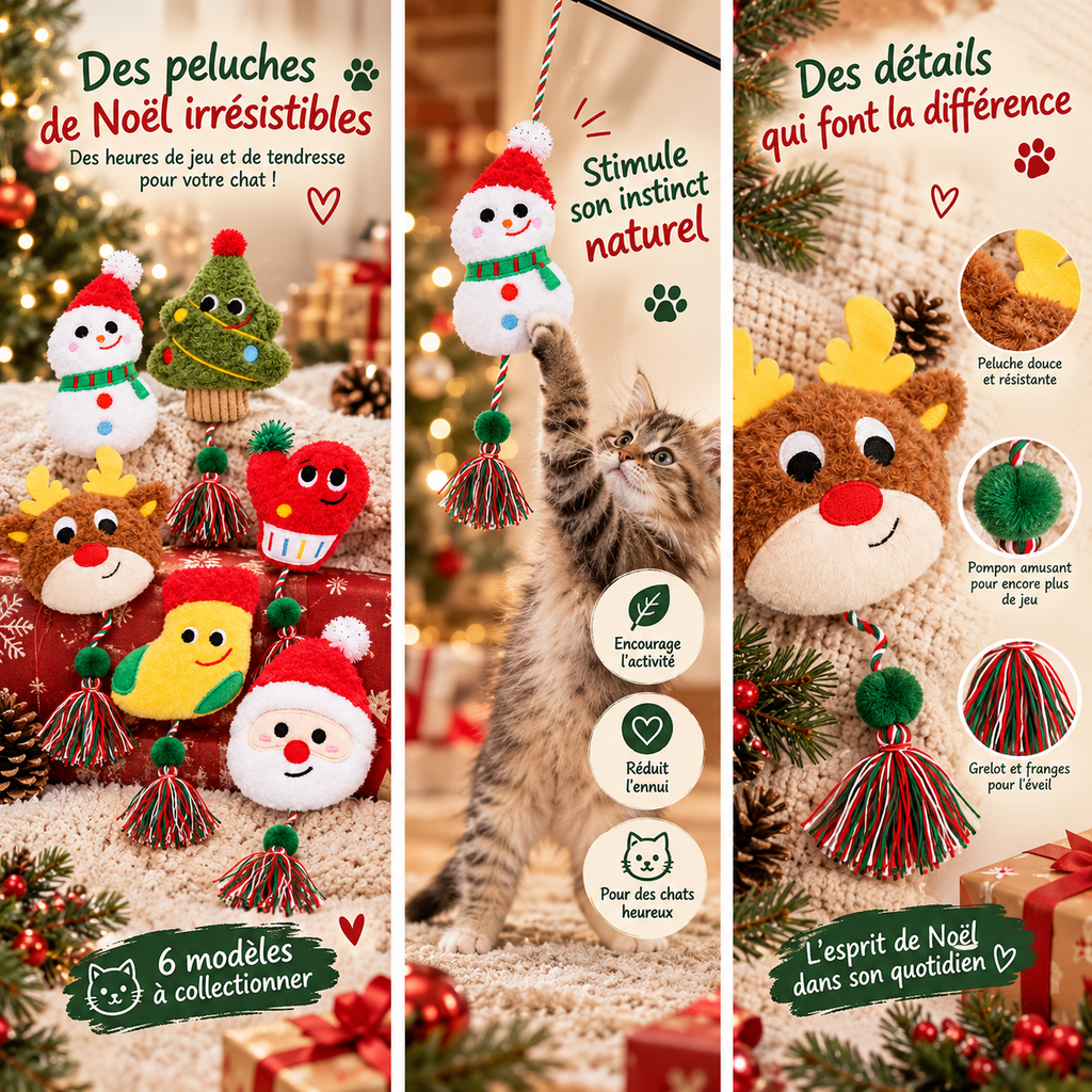 Lot de 6 jouets de Noël en peluche et corde pour chat