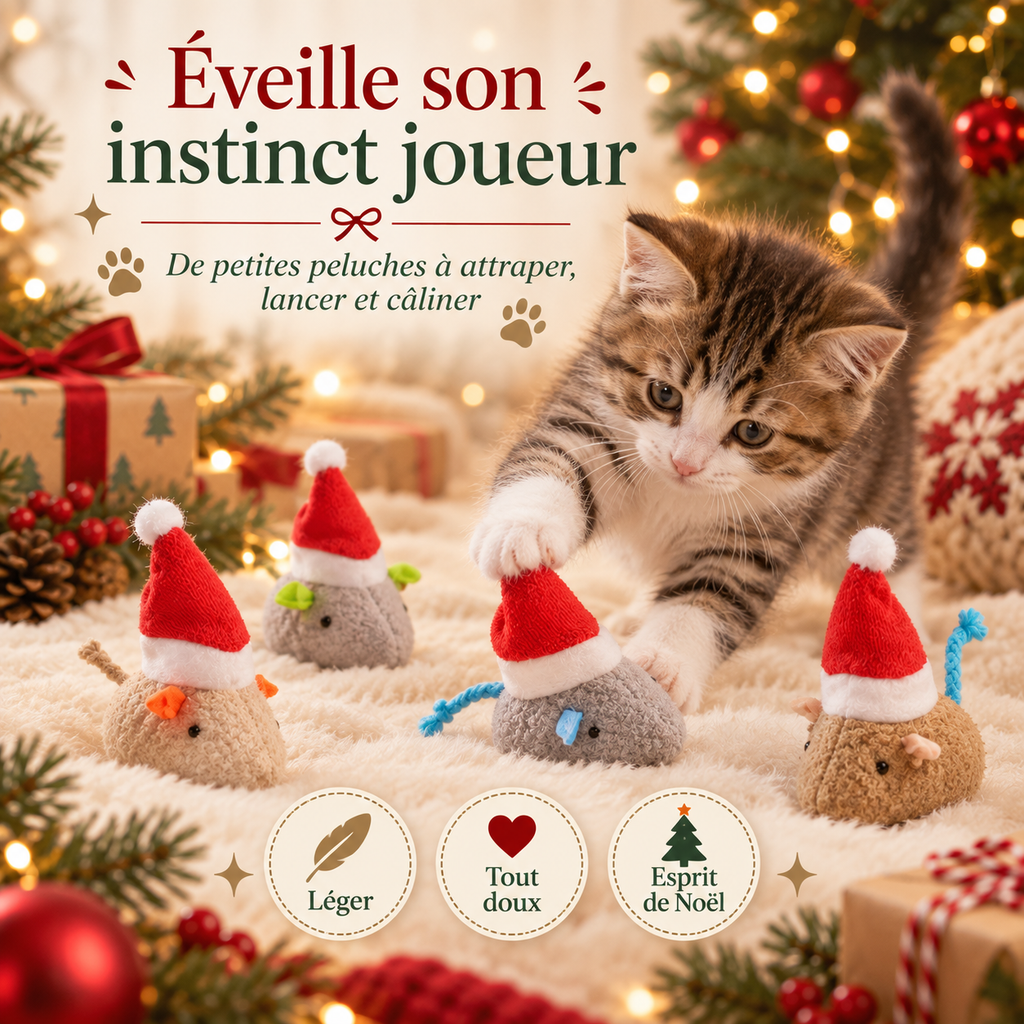 Lot de 6 souris de Noël en peluche pour chat