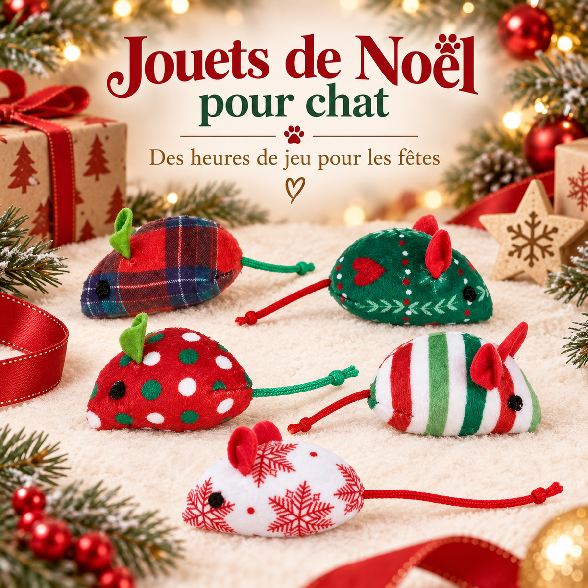 Lot de 5 souris de Noël à l’herbe à chat