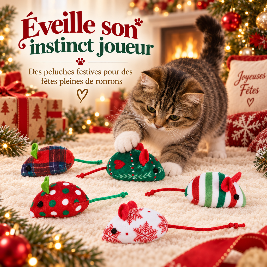 Lot de 5 souris de Noël à l’herbe à chat