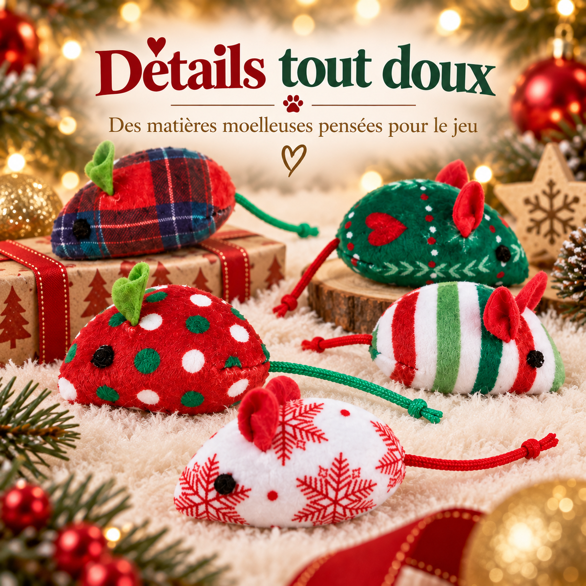 Lot de 5 souris de Noël à l’herbe à chat