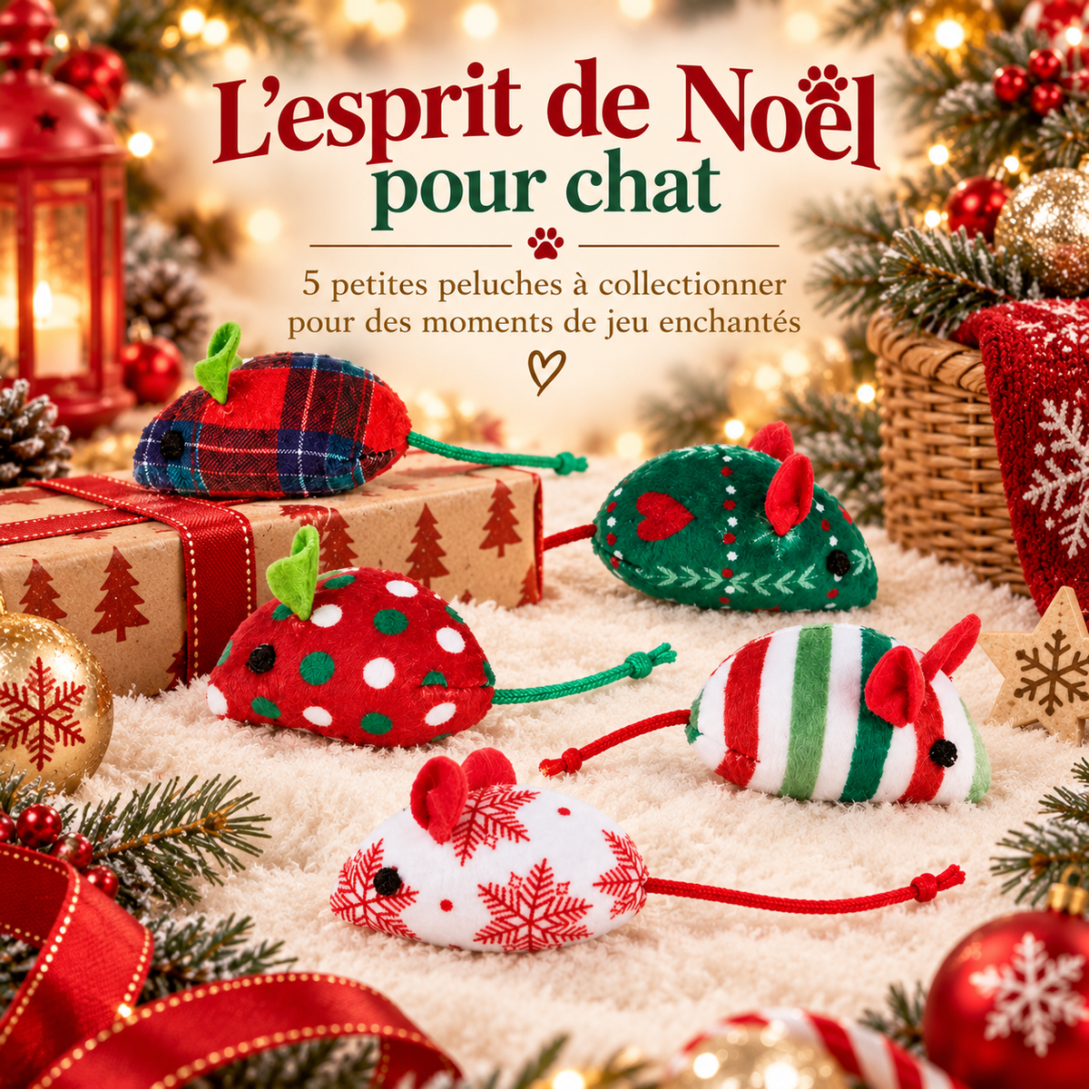 Lot de 5 souris de Noël à l’herbe à chat