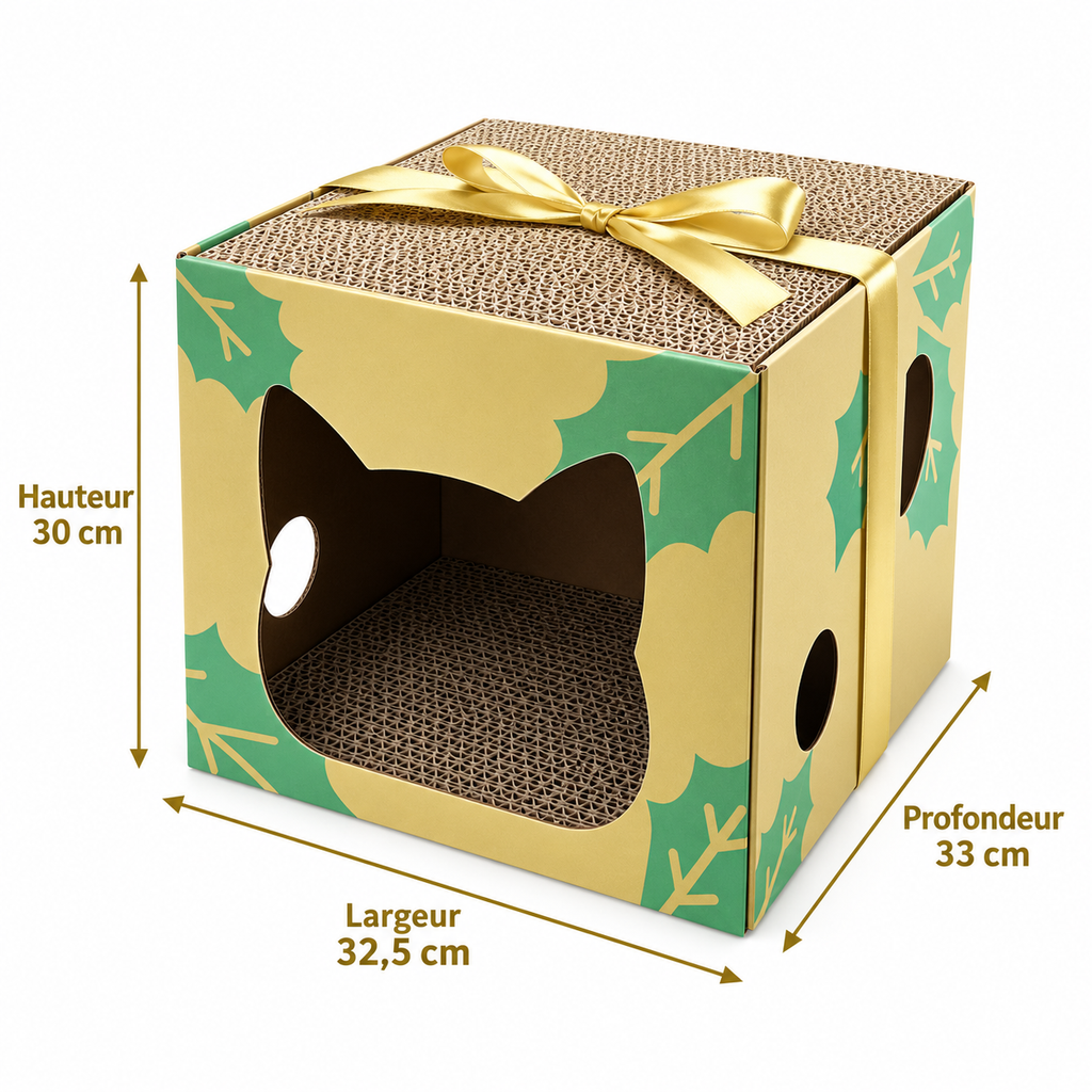 Maisonnette cadeau de Noël avec griffoir pour chat