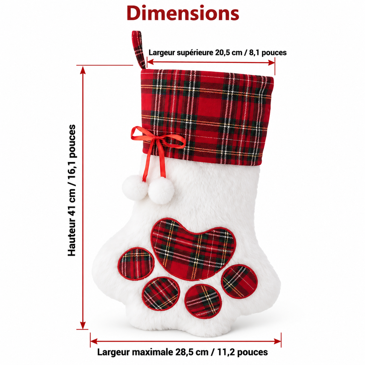 Chaussette de Noël décorative à motif patte de chat