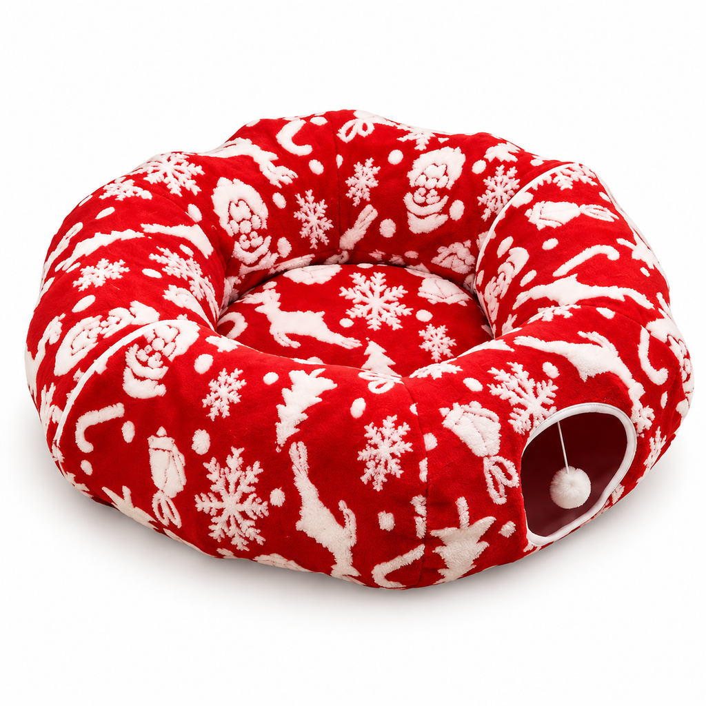 Lit pour chat modulable en tunnel de jeu de Noël