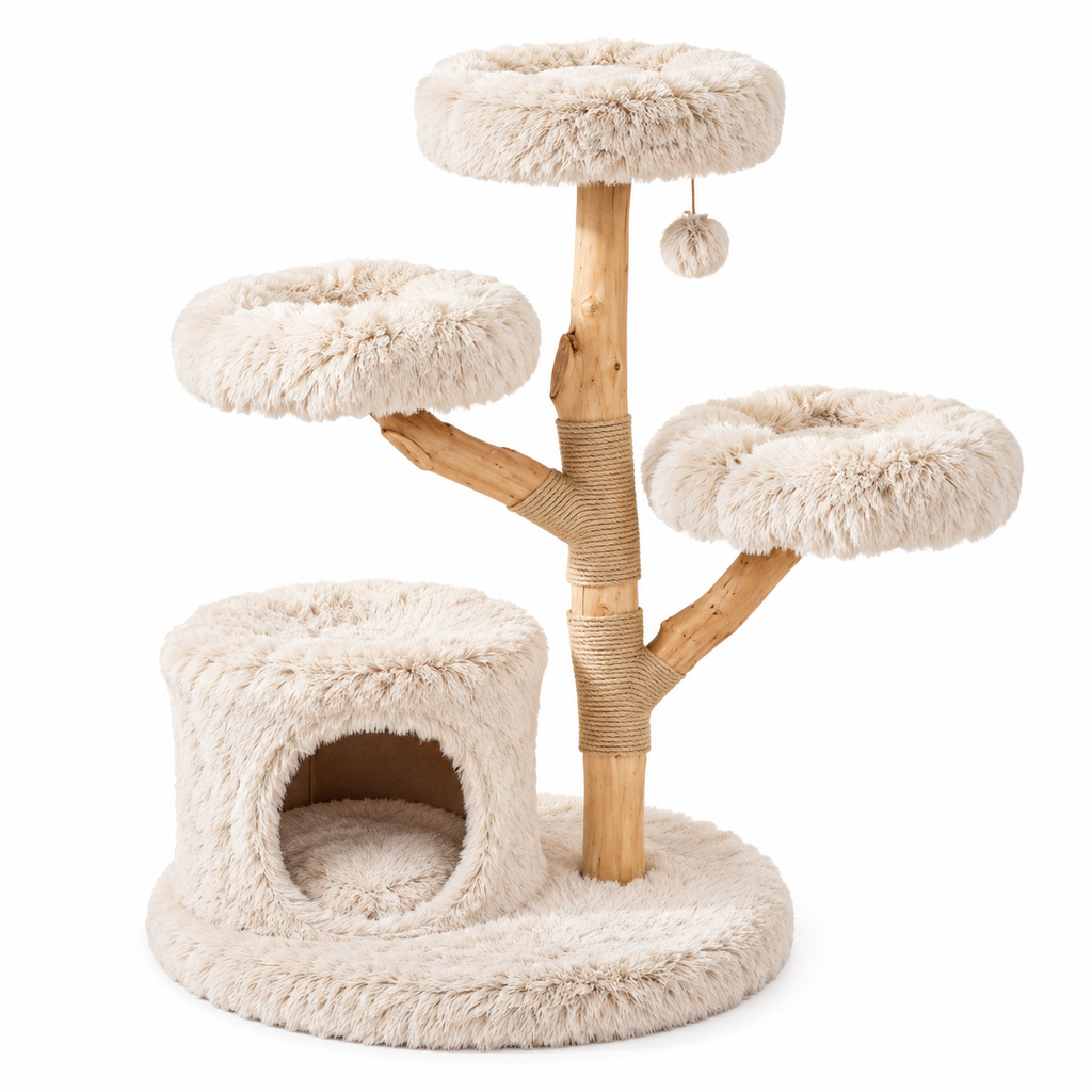 Arbre à chat design en bois de poirier massif – 102 cm