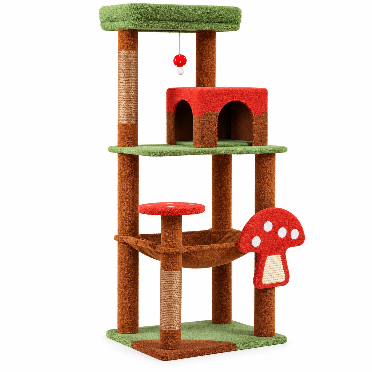 Arbre à chat design champignon avec hamac et niche – 143 cm