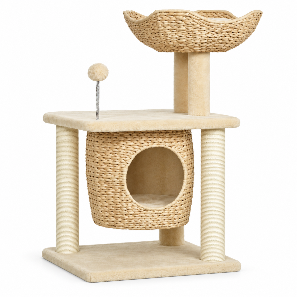 Arbre à chat cosy chic avec paniers tressés – 74 cm