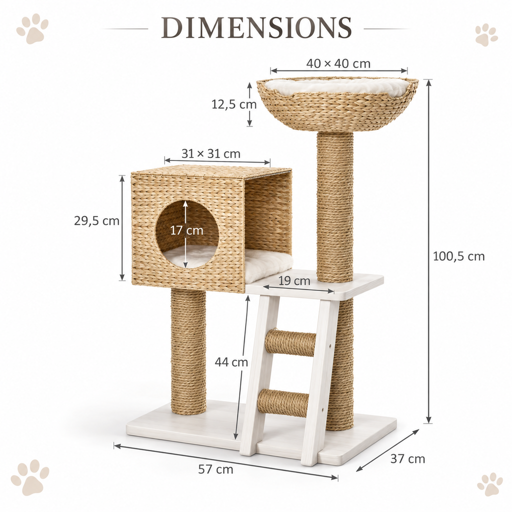 Arbre à chat compact avec niche, échelle et panier – 100,5 cm
