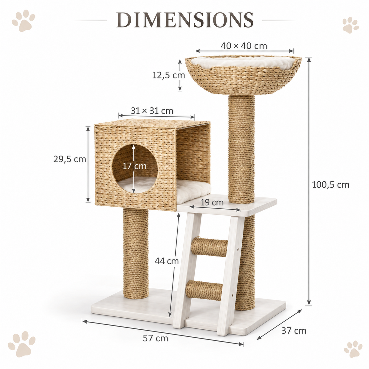 Arbre à chat compact avec niche, échelle et panier – 100,5 cm