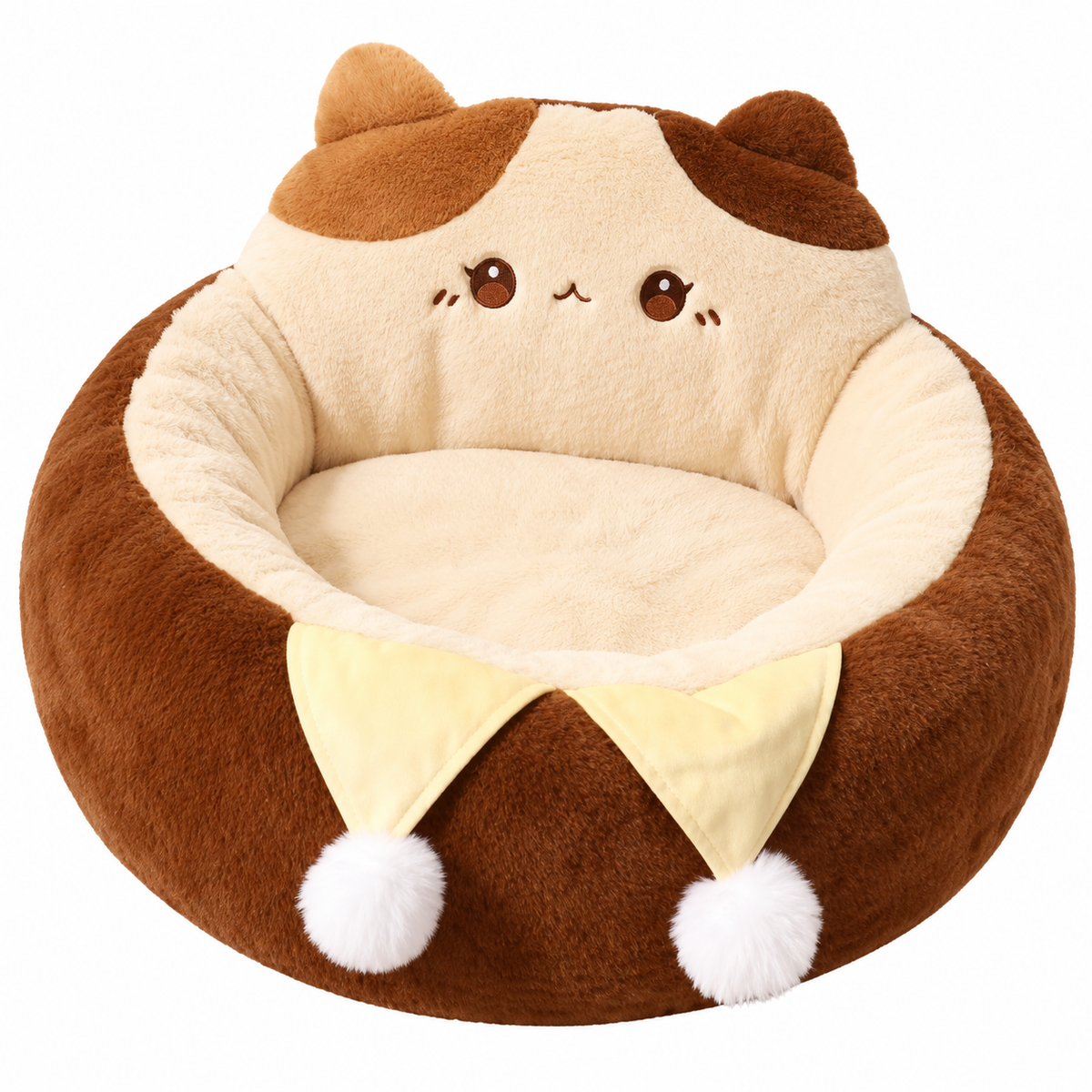 Panier rond en peluche à motif chat