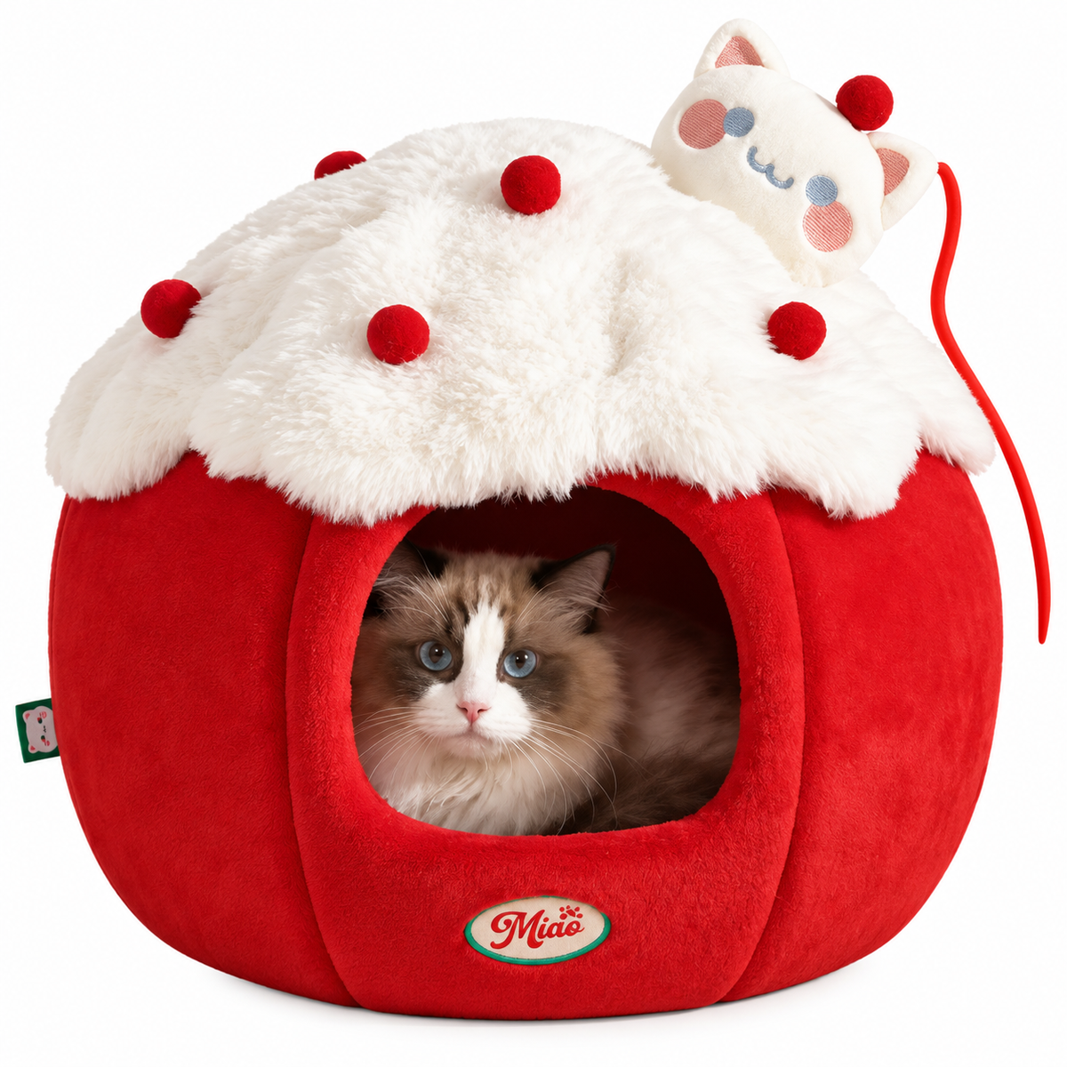 Niche pour chat rouge en forme de gâteau